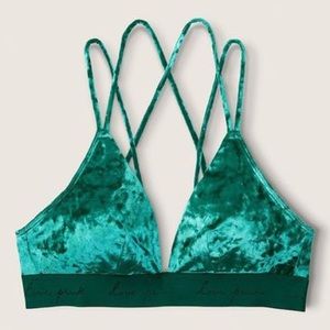 VS PINK Green Velvet Medium Criss Cross Back Sports Bra